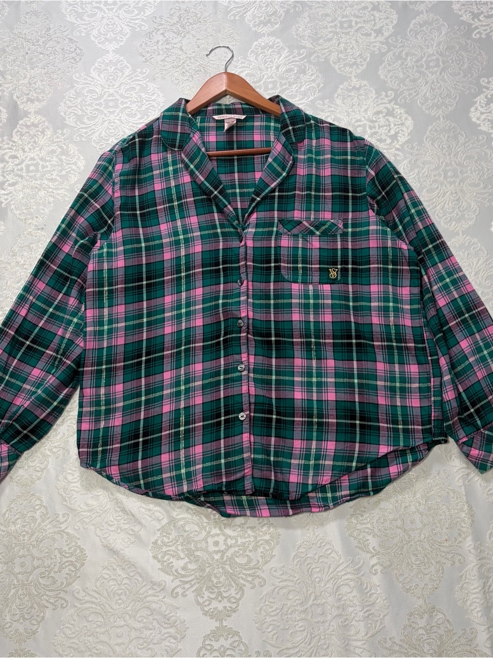 Victorias Secret Cotton Modal Emerald Green & Pink Plaid Pajama Set Medium - Picture 4 of 13